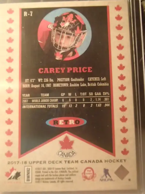 carte de hockey team canada carey price retro62854393670915121