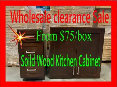 CLEARANCE SALE - Solid Wood Kitchen Cabinets From $75/each box, View more