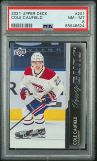 COLE CAUFIELD ... 2021-22 Upper Deck YOUNG GUN … PSA 8, 9 ($160)