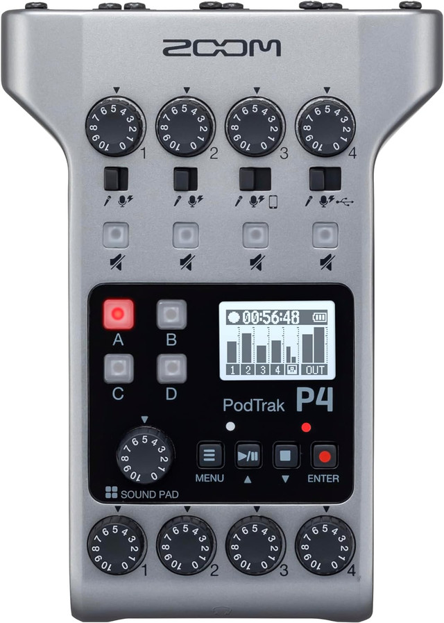 Zoom PodTrak P4 Podcast Recorder, Battery Powered, 4 Microphone in Pro Audio & Recording Equipment in St. Catharines