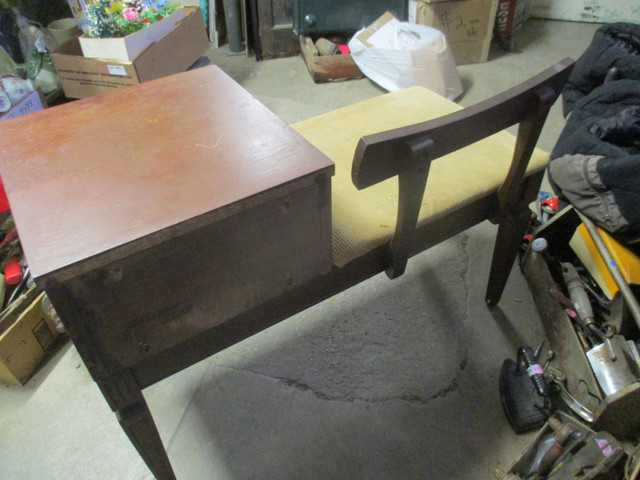 1970s MID CENTURY MODERN ALL WOOD TELEPHONE DESK BENCH SEAT $50 in Arts & Collectibles in Winnipeg - Image 4