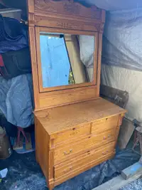 Antique vintage dresser with bevel mirror