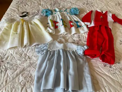 3 Baby Dresses, 1 Pant Set, 1 Jacket 6-12 Months Vintage, View more
