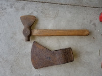 Antique axe head  and old carpenter hatchet