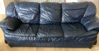 All Leather Navy Blue Three Seat Sofa