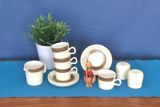 RARE MCM Crown Lynn Earthstone Cup Saucer Salt & Pepper set $20 in Kitchen & Dining Wares in Dartmouth - Image 3