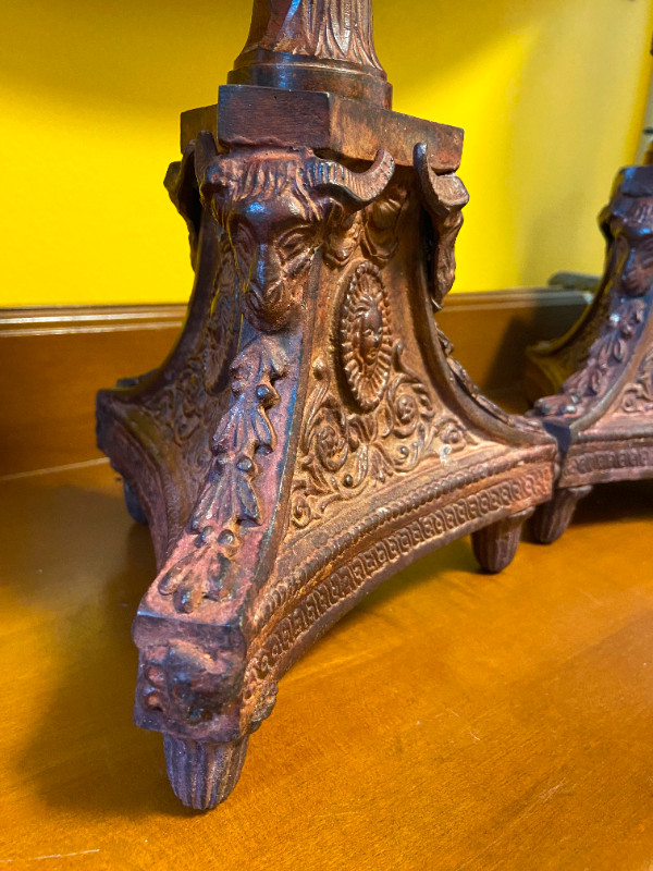 Cast Iron Candle Stick Holders with Face and Ram Head Triangle F in Arts & Collectibles in Oshawa / Durham Region - Image 4