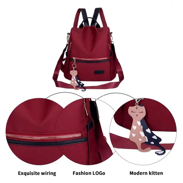 Burgundy Backpack with Cute Kitten Charm in Bags & Luggage in Mississauga / Peel Region - Image 4