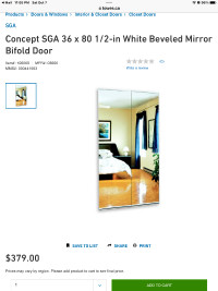 New Mirrored 36” frameless, bi fold door with small crack.  Inc