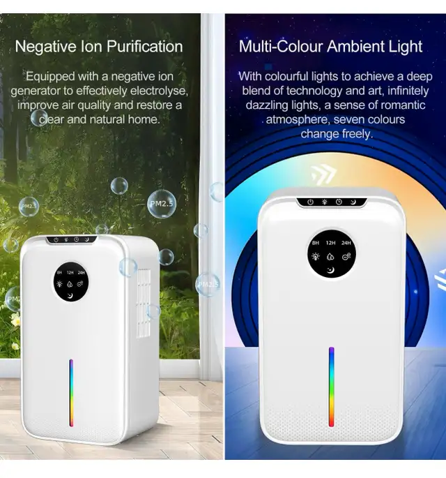 1L/Day Small Dehumidifier with LED Display, Timer, 2.5L Water Ta in Home Décor & Accents in Ottawa - Image 8