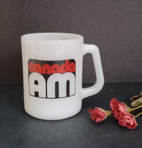 Milk glass, vintage AM Canada mug