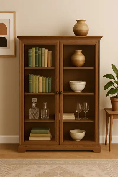 vintage MCM glass door cabinet by Kaufman furniture , View more