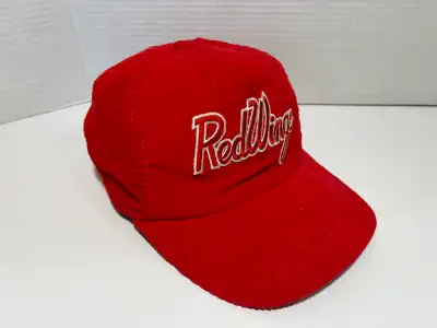 RARE Vintage 80s Red Wings NHL Corduroy Hat Embroidered Logo Adjustable Size M/L $125