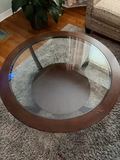 Round Wood and Glass Coffee Table and Side Table Set, View more