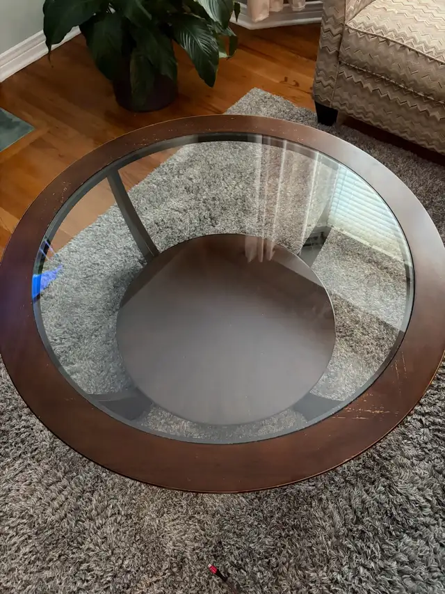 Round Wood and Glass Coffee Table and Side Table Set in Coffee Tables in Ottawa - Image 2