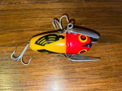 VINTAGE WOODEN HEDDON CRAZY CRAWLER FISHING LURE, View more