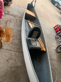 Flat back canoe with electric trolling motor