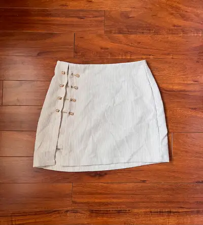 Beige Ribbed Skirt with Gold Studs, View more