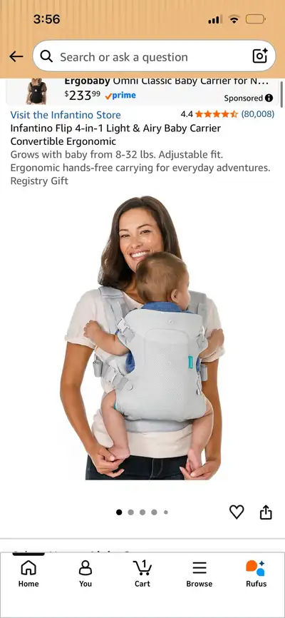 Infantino Flip 4-in-1 Light & Airy Baby Carrier, View more