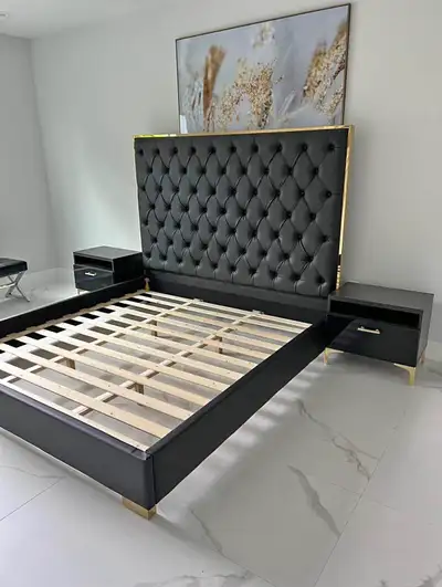 Black King Bed Frame With Gold Head Trim-Brand New, View more