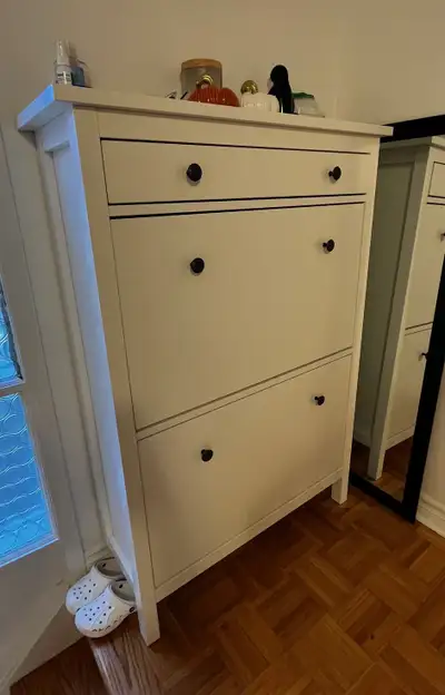 IKEA shoe cabinet with 2 compartments, white,, View more