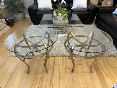 Set of 2 glass/metal end tables…ONLY $90 FOR BOTH, View more