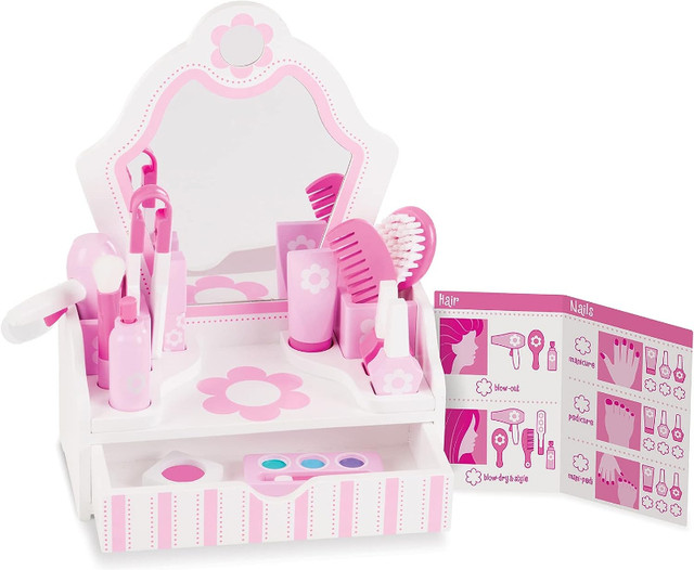 Wooden Beauty Salon Play Set With Vanity and Accessories (18 pcs in Toys & Games in Saskatoon