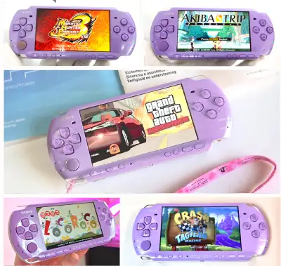 64GB Sony PSP Playstation Portable 3000 Slim Hacked Modded custom firmware jailbroken Purple Lilac 1...