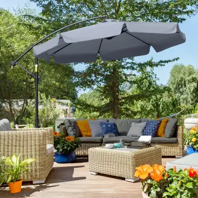 Grey 9' Offset Hanging Patio Umbrella Cantilever Umbrella , View more