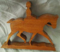 CANADIAN FOLK ART WOOD CARVING, WOMAN & HORSE, SIGNED