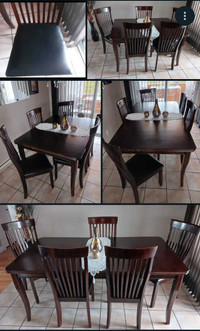 Table et 5 Chaises de cuisineEn bois brun   les chaises cuirette