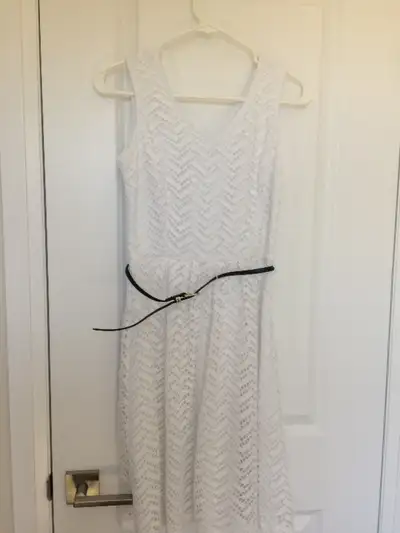 White Dress with Black Belt, View more