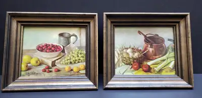 2 vintage 1950s Hank Bog kitchen still life lithographs * signed on bottom left by artist Hank Bog (...