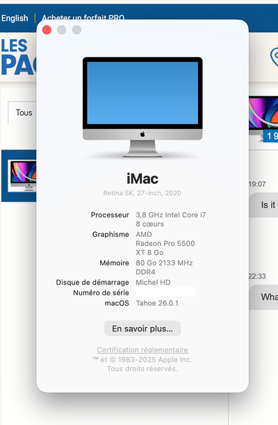 Imac 3,8 GHz, i7- 512 Gb D.dur (SSD) -80G0 mémoire  et 8Go video, View more