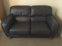 Navy Blue Leather Couch - REAL LEATHER