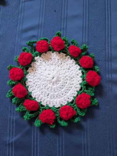 DOZEN RED ROSES CROCHET COASTERS, View more