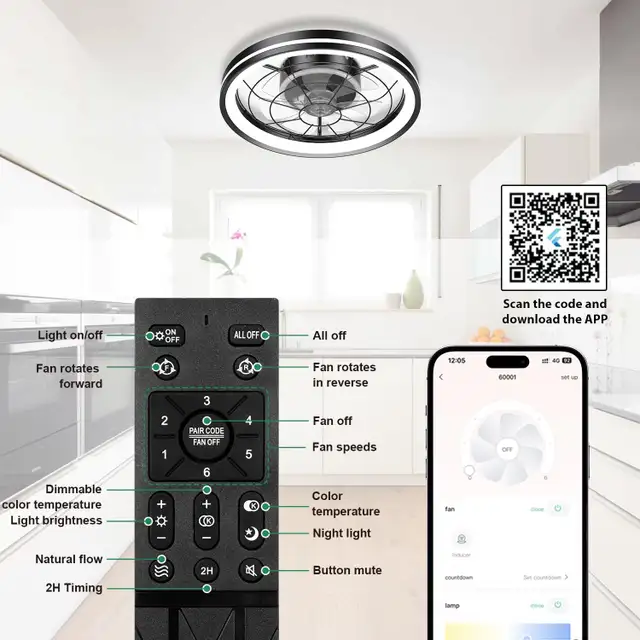 Modern Flush Mount Ceiling Fan with LED Light, White Low Profile in Indoor Lighting & Fans in Mississauga / Peel Region - Image 8