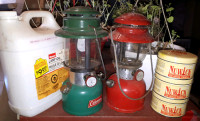 Coleman 12" lanterns, lamp oil, 6 Nuwick 120 hr candles, matches