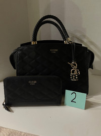 Black quilted Guess purse, and matching wallet 