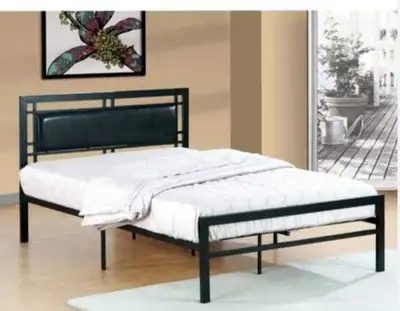 * Size: Full * Material: Metal frame with faux leather headboard * Colour: Black * Style: Modern Com...