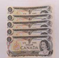 Five Canadian $1 (1973) in sequence 