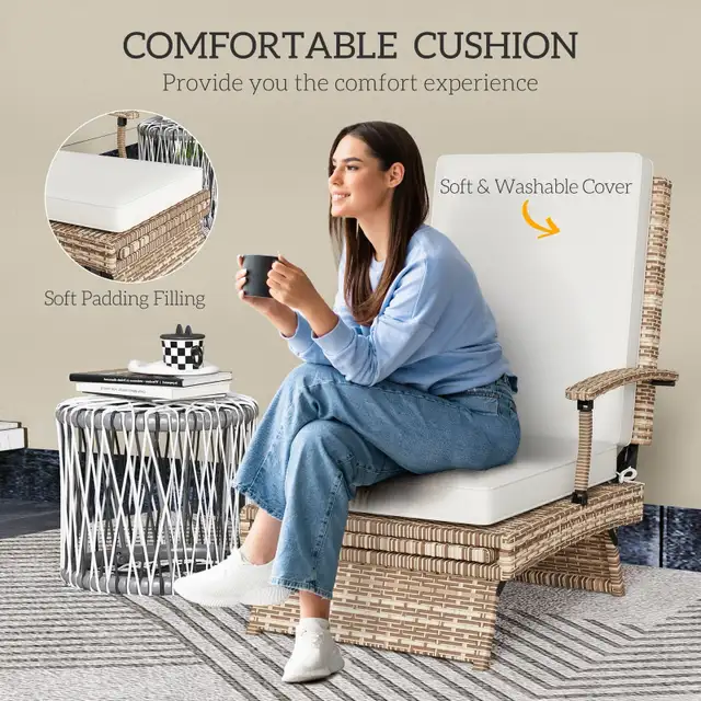 Outdoor Wicker Foldable Recliner Chair with Retractable Footrest in Patio & Garden Furniture in Markham / York Region - Image 9