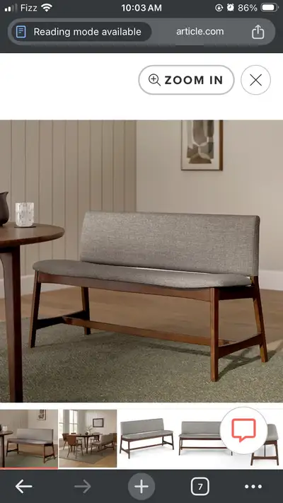 Upholstered Walnut Dining Bench, View more