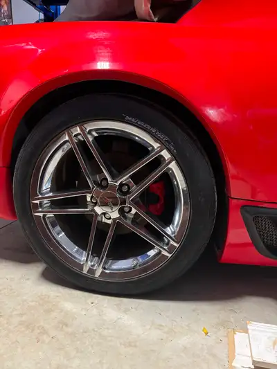Set of 4 GM stamped, C6 corvette rims with tires. And center caps. Came off a C5. 18”fronts 19”rears...