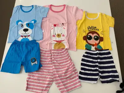 T-shirt and shorts set for 3-4-5 years old children Yellow ones are $8 pink and blue ones are $10 Br...