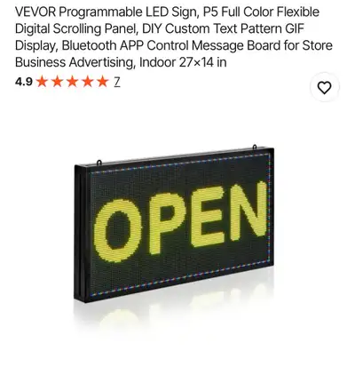 BRAND NEW, in box Retail $236 VEVOR Programmable LED Sign, P5 Full Color Flexible Digital Scrolling...