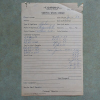 Vintage T Eaton Co. Limited Service Work Order Ephemera Document