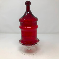 Empoli Italy Circus Red Glass Apothecary Jar with Rigaree