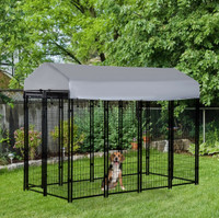 Pawhut 8' x 4' x 6' Large Outdoor Dog Kennel Steel Fence with UV