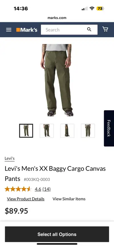 Levi's Men's XX Baggy Cargo Canvas Pants: Brand new. Size: 34 Waist x 32 Length Pick up downtown Tor...
